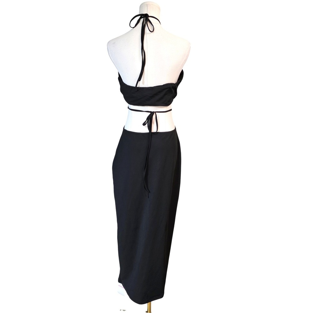 Marthea Black Halter Neck Cutout Midi Dress Sexy Slit Size XL - Picture 5 of 10